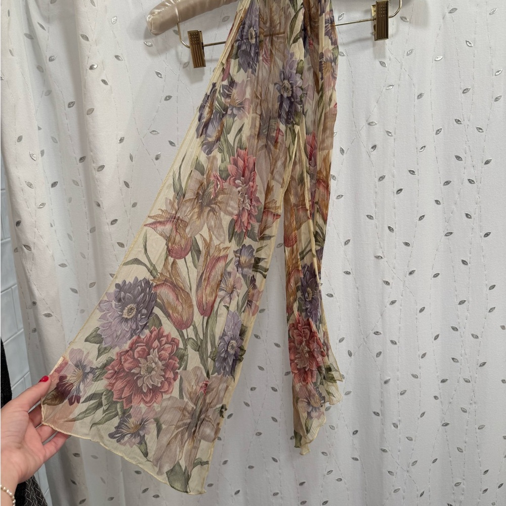Echo 100% Silk Floral Sheer Scarf with Pink and Green Hues